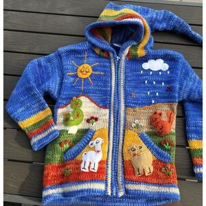 Hand-embroidered Peruvian children's hooded sweater cardigan Size 6
